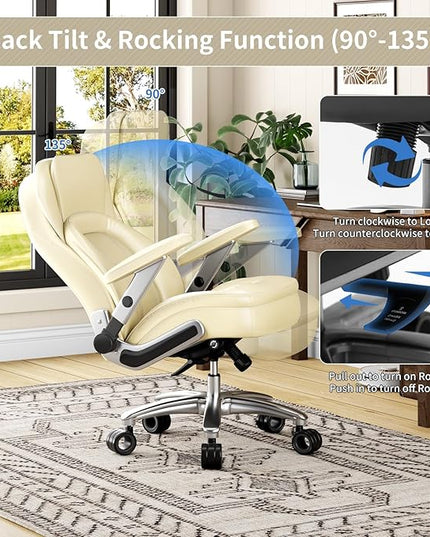 Big and Tall Office Chair, 600lbs Heavy Duty Desk Chair with 5D Arms, Adjustable Lumbar Support & Height, Tilt Function, PU Leather High Back Ergonomic Executive Computer Chair with 3'' Silent Casters