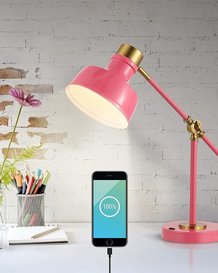 JONATHAN Y JYL7124D Allegra 18.5" Adjustable Cantilever LED Task Lamp, USB Charging Port, Classic, Coastal, Industrial, Farmhouse, Traditional for Bedroom, Living Room, Office, Pink/Brass Gold
