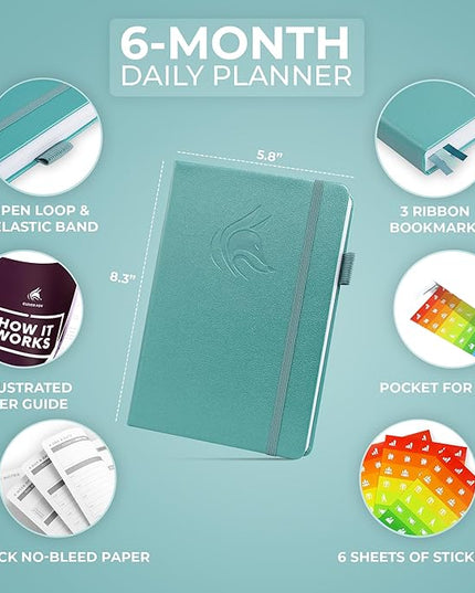 Clever Fox Daily Planner – Undated Planning Notebook with Hourly Schedule & To-Do List – Personal Day Task & Work Organizer, 6 Months (Aquamarine)