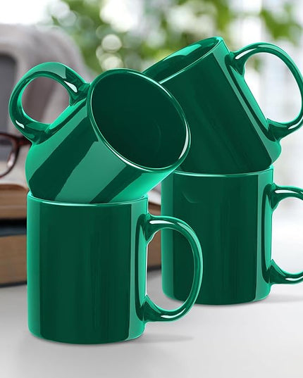 DISCOUNT PROMOS Ceramic Coffee Mugs 11 oz. Set of 10, Bulk Pack - Coffee cup set, Iced coffee cup, Gaming mug - Green