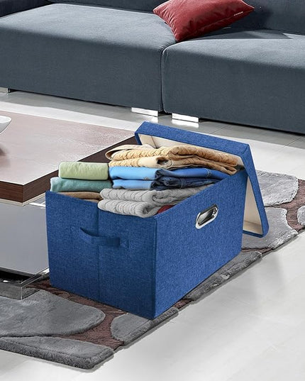 TYEERS Collapsible Storage Bins With Lids, Large Fabric Storage Boxes - 2 Pack - Classic Blue