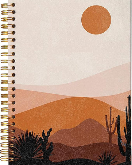 VNWEK Abstract Boho Desert Sun Cactus Landscape Spiral Notebook Journal 5.5×8.3 Inch,Boho Mid-Century Modern Art Lined Hardcover Spiral Notebook for Work Notes Journaling, Gifts for Women Girls