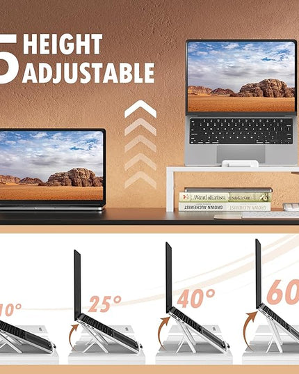 Dual Monitor Stand Riser - Computer Monitor Stand for 2 Monitors，Office Desktop Organizer，Adjustable Length and Angle 3 Shelf with Storage Drawer Phone Holder for Monitors and Laptops-White