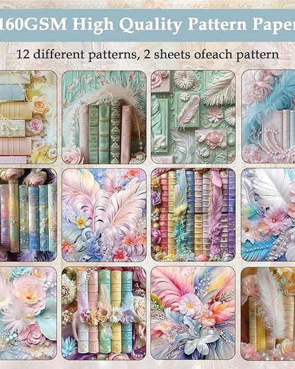 Scrapbook Paper,24 Sheets 6"x 6" Decorative Papers,Single-Sided Vivid Origami Decoupage Paper for Card Making,DIY Album, Hand Account & Travel Diary Craft Projects,Pearl Books