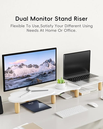 Dual Monitor Stand Riser,Rainbow Cloud Desktop Computer Stand for 2 Monitors,Adjustable Length and Angle Multifunctional Desktop Organizer Stand for Laptop, PC, Computer, Printer,White
