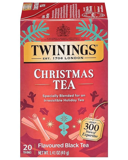 Twinings Christmas Black Tea Individually Wrapped Bags, 20 Count (Pack of 1), Aromatic Cinnamon & Clove, Caffeinated, Enjoy Hot or Iced, 20 Teabags