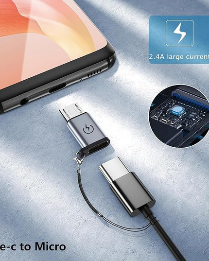 Micro USB to USB C Adapter (4 Pack),Type C Female to Micro Male Conversion Connector,with Lanyard Keychain,Compatible with Samsung Galaxy S7/S7 Edge,Micro USB Devices (Gray)