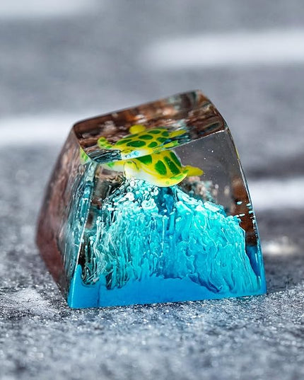 Sea Turtle Artisan Keycap Brown and Blue Coral R1 SA Profile Custom Sea Creatures Keycaps 1U ESC Handmade Gaming Resin Key Cap Cherry MX Switch Compatible Mechanical Keyboard Turtle Lover Gift