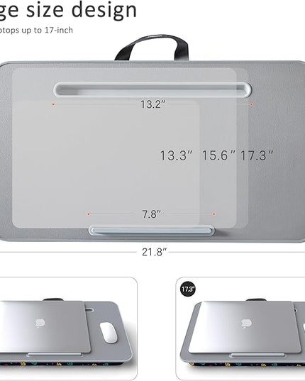 Millhome Lap Desk | Portable Laptop Desk – Fits Up to 17.3" Laptops – Detachable & Washable Cushion, Phone Holder, Device Ledge – for Writing, Working, Reading on Bed, Couch, Sofa, Floor – Black Skull