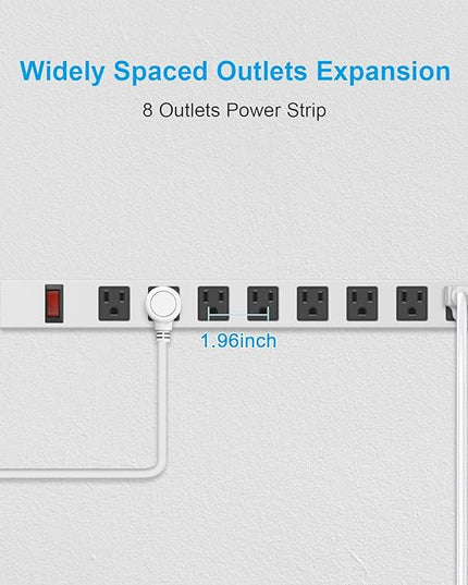 JUNNUJ Metal 8 Outlet Power Strip, Mountable Heavy Duty Power Strip, 1200J Surge Protector Wall Mount Screws Outlet with Switch, Gaming Desk Strips Wide Spaced 15A 125V 1875W, 10 FT 14AWG Power Cord