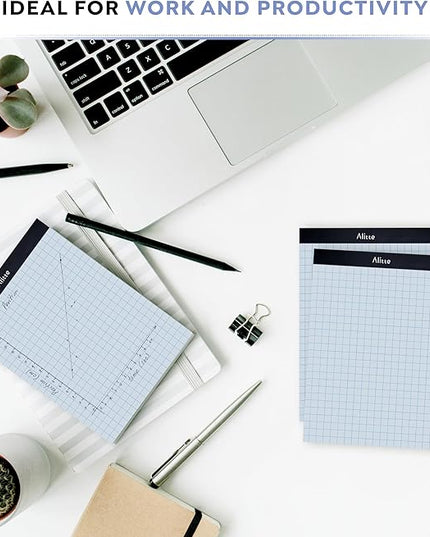 Alitte Graph Paper Pad, Pack of 12, White Letter Size - 2x2 Quad Grid Paper, Easy-Tear Perforations, 8.5 x 11 Cardboard Backing - Graph Notepads for School, Office -50 Sheets per Pad