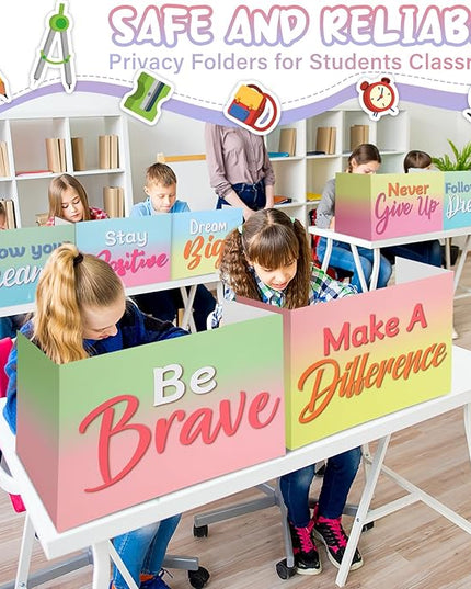 Honoson 24 Pcs Bulk Inspirational Privacy Folders for Students Cardboard Test Privacy Boards Motivational Words Desk Dividers Shield for Classroom School Study Supplies, 6 Styles (Macaron)