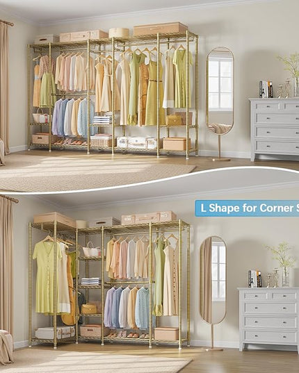 VIPEK V50 Extra Large Portable Closet Rack Bedroom Armoire Freestanding Wardrobe Closet, Heavy Duty Clothes Rack Multi-Functional Metal Clothing Rack for Hanging Clothes, Max Load 1300lbs, Gold