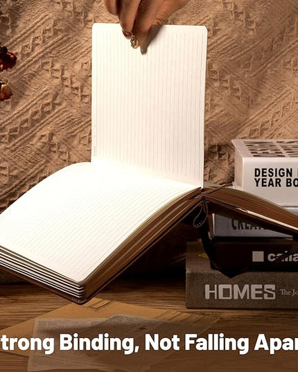 CAGIE Compass Leather Notebook Journal for Men, 100 GSM 288 Pages Lined Journals for Writing, A5 Hardcover Journaling Notebooks Gift Set with Pen for Travel Office Daily Writing