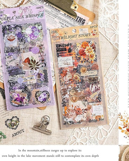 Ptyism 309 Pcs/24 Sheets Stickers for Scrapbooking,Scrapbook Flower Stickers for Scrapbooking Art Journal Bullet Journal Accessories