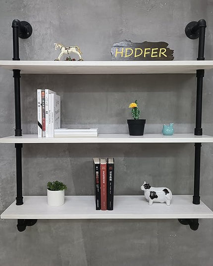 Industrial Pipe Shelving Rustic White Pipe Wall Shelves Bathroom Shelves with Wood Planks Industrial Floating Shelves 30 Inch Farmhouse Bookshelf Pipe Shelves Wall Mounted