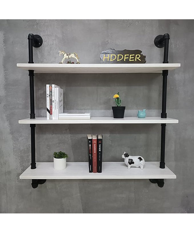 Industrial Pipe Shelving Rustic White Pipe Wall Shelves Bathroom Shelves with Wood Planks Industrial Floating Shelves 30 Inch Farmhouse Bookshelf Pipe Shelves Wall Mounted