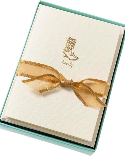 Graphique Cowgirl Boots Cards, Pack of 10 Cards with Envelopes, All Occasion Greetings, Blank Inside, Gold Foil Embossing, La Petite Press Collection Boxed Set, 3.25" x 4.75"