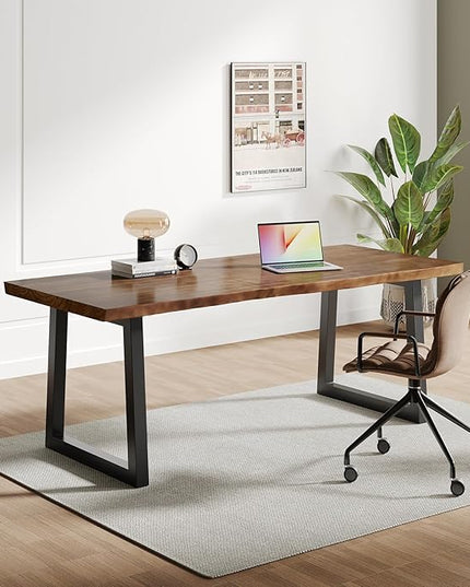 Solid Wood Computer Desk,Rustic Style 55-inch Large Office Desk- Modern Gaming Working for Home Office, Modern Simple Design, Ideal for Study, Writing, Dining