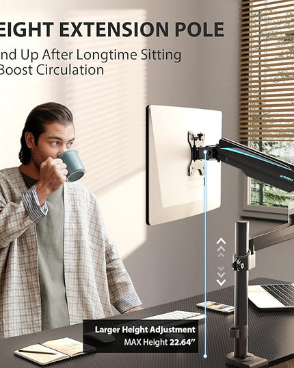 EUREKA ERGONOMIC Single Monitor Desk Mount, Adjustable Gas Spring Monitor Arm for LCD PC Screen 13-32 inch, Max 17.6 LBS, Computer Monitor Stand W C Clamp & Grommet Base, VESA 75x75mm,100x100mm, Black