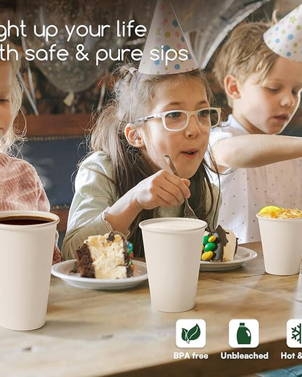 Finepak White Paper Cups 8 oz Disposable Coffee Cups, 300 Pack BPA Free Hot Cups, 300GSM Thickened White Disposable Cups, Bulk Small Drink Cups for Everyday Office Coffee Bar Supply Party Essentials