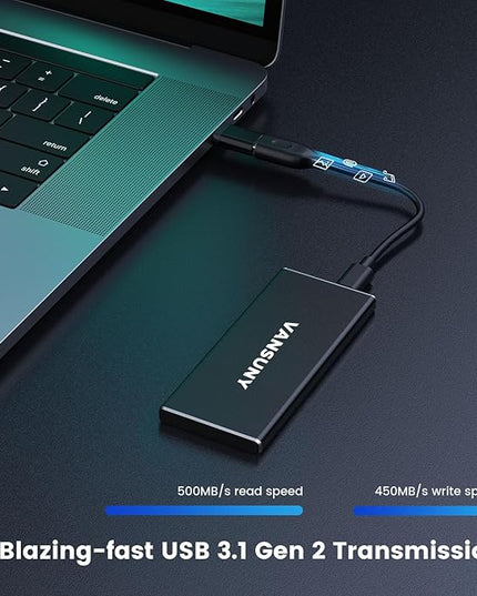 Vansuny 1TB Portable External SSD, USB 3.1 Gen2 500MB/s High-Speed Data Transfer, Metal USB C Mini Portable External Solid State Drive for PC, Laptop, Phones and More