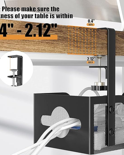 Under Desk Cable Management Tray 24.8", Quszmd Cable Organizer No Drill, Standing Cord Organizer and Wire Management Tray - No Damage to Desk, Black