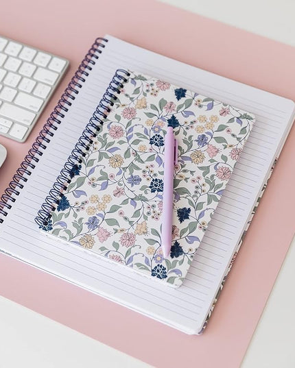 Steel Mill & Co Cute Floral Mini Spiral Notebook, 8.25" x 6.25" Journal with Durable Hardcover and 160 Lined Pages, Purple Vine Ditsy