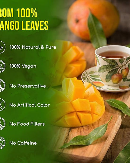 FreshDrinkUS, Premium 60 Mango Leaf Tea Bags, 100% Natural & Pure from Mango Leaves. Loose Leaf Herbal Tea. No Sugar, No Caffeine, No Gluten, Vegan.