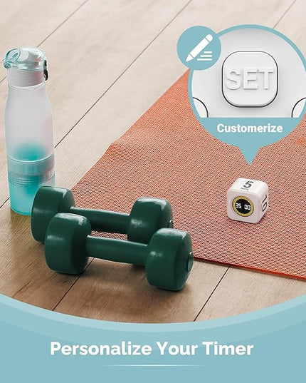 KADAMS Pomodoro Cube Timer Productivity Visual Timer 5/10/25/50 Min Customize Timer, Rotating Countdown Countup, Mute - for Work Study Cook Workout Kitchen Classroom for Kid (White)