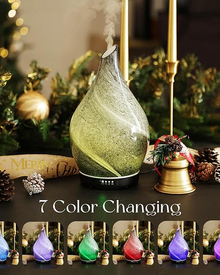 Porseme 280ml Essential Oil Diffuser Glass Color Changing Aroma Air Diffusers Aromatherapy Ultrasonic Cool Mist Humidifier 7 Running Hours Waterless Auto-Off for Sleeping, Yoga, Office, Spa (Obsidian)