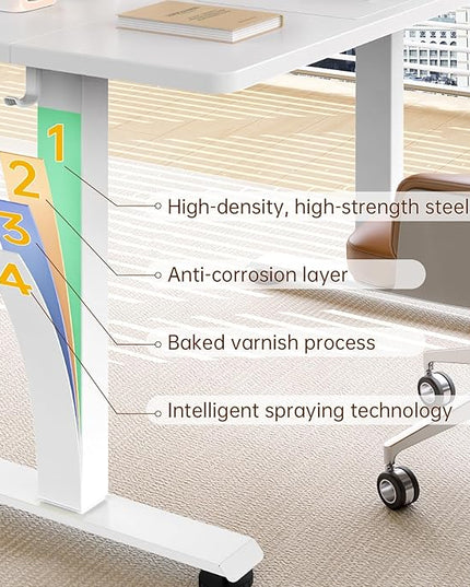 Veken 47.2 Inch Large Electric Standing Desk, Heights Adjustable, Sit to Stand Up, Work Home Office Computer Table for Study, Walking Pad, Writing, and Games, Wooden Desktop Desks, White
