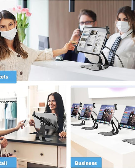 AboveTEK Anti-Theft iPad Kiosk Stand, 360° Swivel POS Tablet Mount with Security Cable & Key, Fits 7–13-inch iPad & Samsung Galaxy Tab, Perfect for Retail & Business