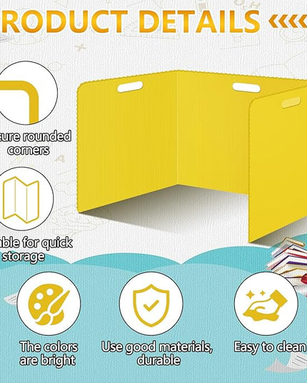 24 Pcs Desk Dividers for Students Classroom Plastic Privacy Folders Yellow Test Dividers for Students Desks Trifold Privacy Panel Partitions for School Teacher Supplies (24pcs Yellow)