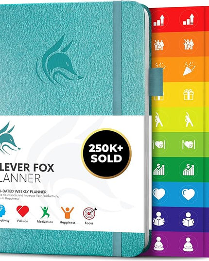 Clever Fox Planner – Undated Weekly & Monthly Planner for Productivity, Time Management & Goals – Organizer Journal – A5 (Aquamarine)