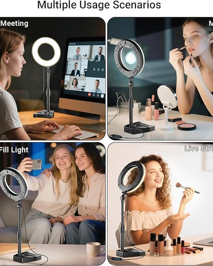 Laptop Ring Light for Video Conferencing, 6'' LED Desk Soft Halo Lighting with Phone Holder for Zoom Calls, Live Streaming, Computer Monitor Webcam, Portable Circle Light with Adjustable Stand