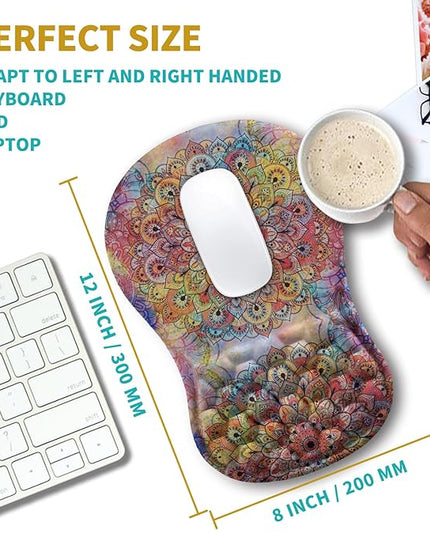 Hokafenle Ergonomic Mouse Pad Wrist Support, Wrist Rest Mousepad for Carpal Tunnel Pain Relief with Integrated Memory Foam Slope Massage Bulge (11.8x7.9 inch,Mandala
