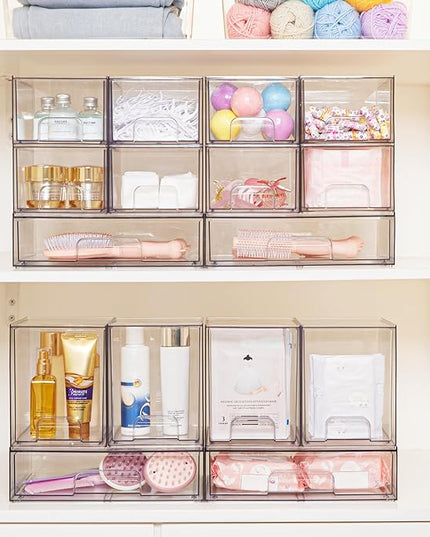 Vtopmart Clear Stackable Storage Drawers Set of 5, Plastic Organizer Bins for Makeup, Cosmetics, Beauty Supplies,Ideal for Vanity, Bathroom,Cabinet,Pantry Organization