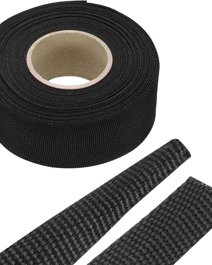 MECCANIXITY Braided Cable Sleeves Heat Shrinkable Fabric Sleeving, 1 1/4" 33ft Black 2:1 Ratio Heat Shrinkable Cord Protector for Harness Cable, Network Cable Protection, Cable Management