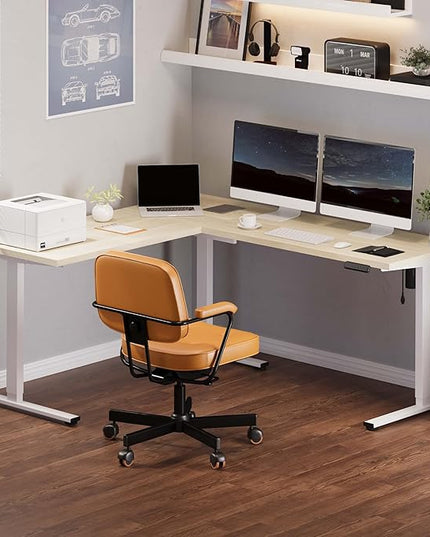 FLEXISPOT L Shaped Standing Desk, 71 x 63 Inch Electric Height Adjustable Corner Desk, Sit Stand Computer Workstation, Preset Controller, Home Office, White Frame with Maple Top