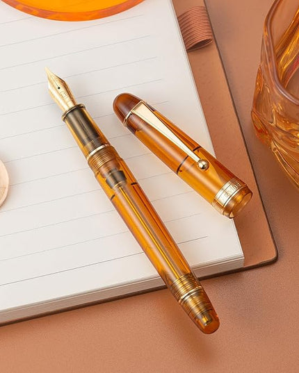 Asvine V126 Vacuum Filling Fountain Pen, Transparent Brown Acrylic Stub Nib 1.1mm Calligraphy Art Drawing with Case Set