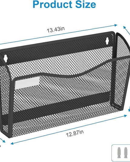 Magnetic Wall File Holder 3-Pack - Mesh Organizer with Strong Magnets for Office, Home & School - Space Saving Black Document Organizer