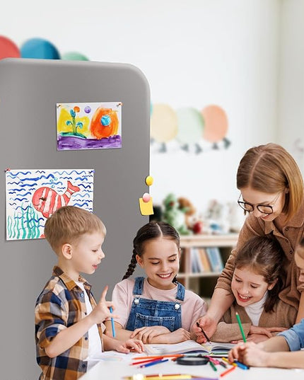 DECOLAB Standing Wall Room Dividers, Portable Partition for Room Separation, Studio, Office, Bedroom, Pinnable Magnetic Frame, 29"x65", Sterling