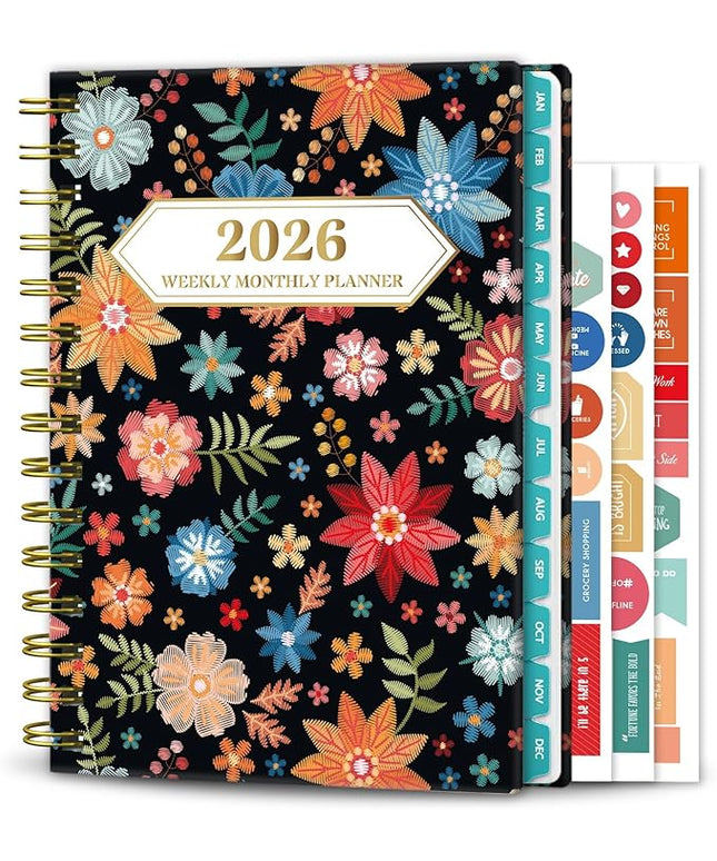 Ymumuda 2026 Planner, Daily Weekly and Monthly Planner，Jan 2026 - Dec 2026, 8.4" x 6.3", 2026 Calendar Planner Book with Tabs, Spiral Notebook with Inner Pocket for Office Home School Supplies
