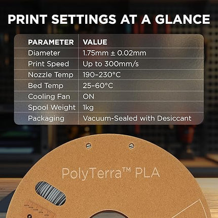 Polymaker Matte PLA Filament Matte Fossil Grey 1.75mm 3kg 3D Printing Filament, PolyTerra 3D Printer PLA Filament