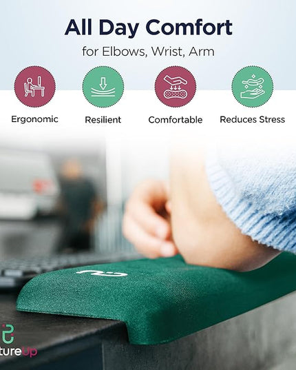 EdgeRest PostureUp L-Shaped Desk Long Wrist Rest Elbow, Forearm & Wrist Comfort Support for Table or Desk Edge, Non-Slip, Memory Foam Padding, Ergonomic Design for Work, Universal Fit, Forest Green