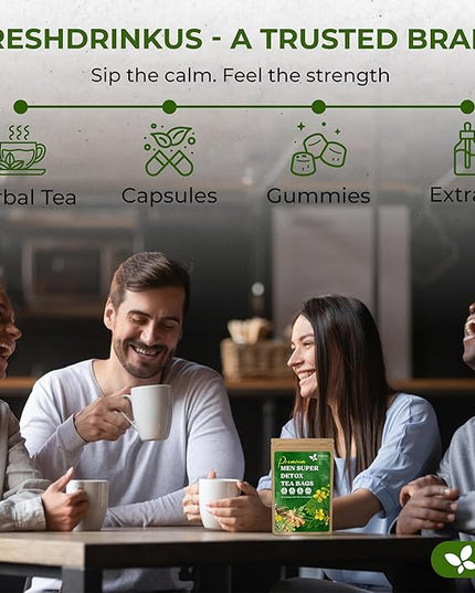 FreshDrinkUS, Premium 135 Tea Bags Men Super Tea – Herbal Blend with Senna, Dandelion Root, Ginger, Peppermint & More – 100% Natural, Sugar-Free. Caffeine-Free. Gluten-Free. Vegan