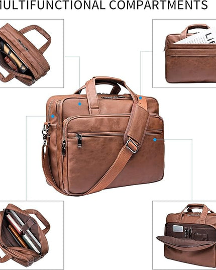 seyfocnia Leather Laptop Bag, Men's 15.6 Inche 17.3 Inche Messenger Briefcase Business Satchel Computer Handbag Shoulder Bag