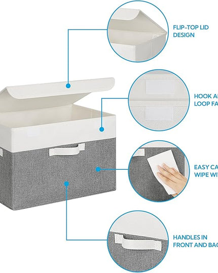 GRANNY SAYS Large Storage Bins with Lids, Collapsible Storage Box, Storage Basket for Shelves, Decorative Storage Bins, Toy Storage, Closet Organizers, White/Gray