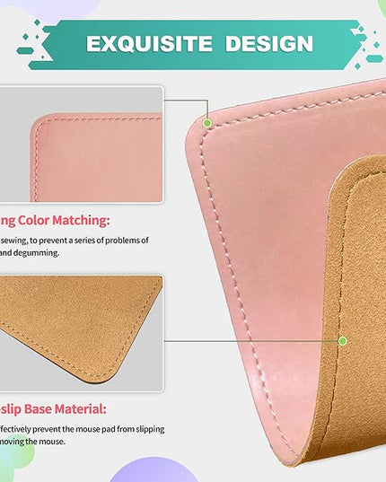 PU Leather Mouse Pad with Stitched Edge Micro-Fiber Base - Non-Slip Waterproof, 8x11Inch (Light Pink)